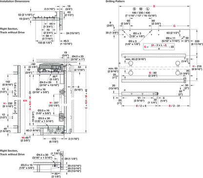 Hafele Coplanar Door, Hawa Frontino 40 Track Set, for Door Weights up to 88 lbs, 1200-1799 mm