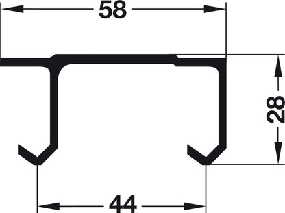 Hafele Aluminum Double Upper Running Track Screw Mounting, 2500 mm Length