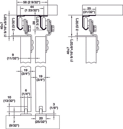 Hafele Hangar 14 IF Sliding Door Hardware Set, for door weight up to 20 kg (44 lbs.)