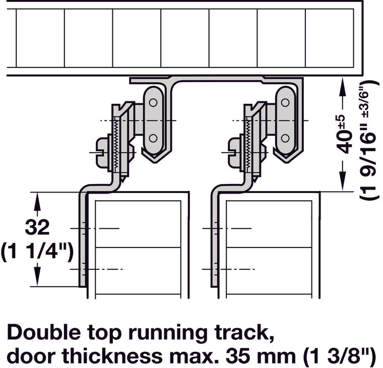 Hafele Hangar 28 IF Sliding Door Hardware Set, for door weight up to 30 (66 lbs.)