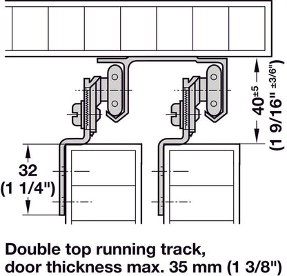 Hafele Hangar 28 IF Sliding Door Hardware Set, for door weight up to 30 (66 lbs.)