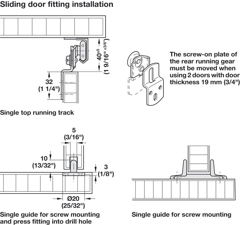 Hafele Single Wheel Running Gear, for Hangar Infront, for door weight up to 31 lbs
