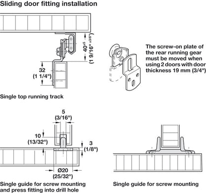 Hafele Single Wheel Running Gear, for Hangar Infront, for door weight up to 31 lbs