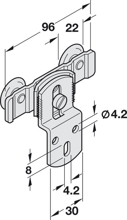 Hafele Double Wheel Running Gear, for Hangar Infront, for door weight up to 62 lbs