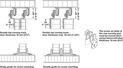 Hafele Double Wheel Running Gear, for Hangar Infront, for door weight up to 62 lbs