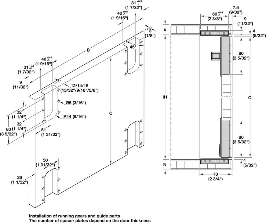 Hafele Slido F-Flush52 20A Sliding Door Hardware, Two Door Set, Black Anodized, for Door Width 450 mm