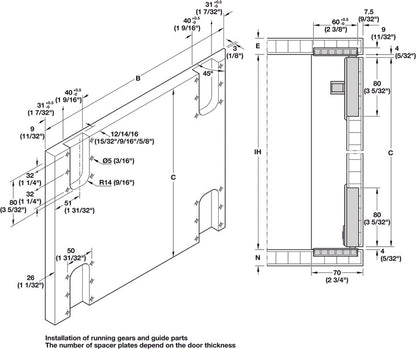 Hafele Slido F-Flush52 20A Sliding Door Hardware, Two Door Set, Black Anodized, for Door Width 450 mm
