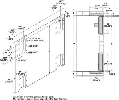 Hafele Slido F-Flush52 20A Sliding Door Hardware, Two Door Set, Black Anodized, for Door Width 600 mm