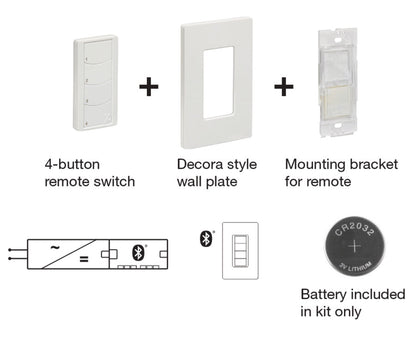 Hafele Loox5 Connect Mesh Decora Style 4-Button Remote Wall Light Switch with Wall Plate Kit, Battery Powered