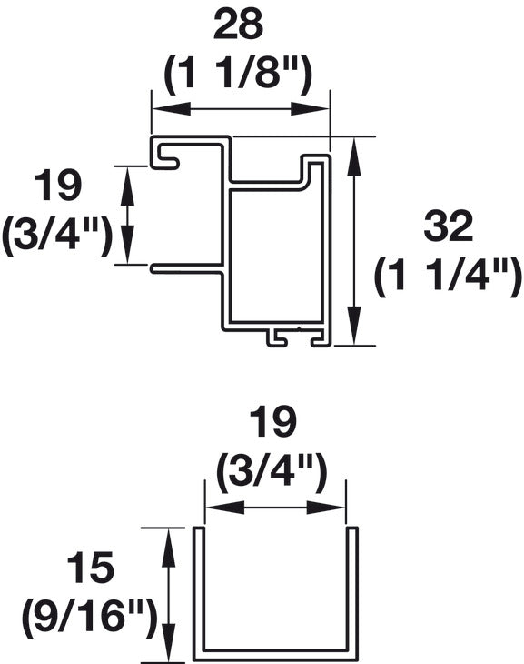 Hafele Aluminum S 80 Sliding Door Kit, for a 3/4" Door, Bright Finish