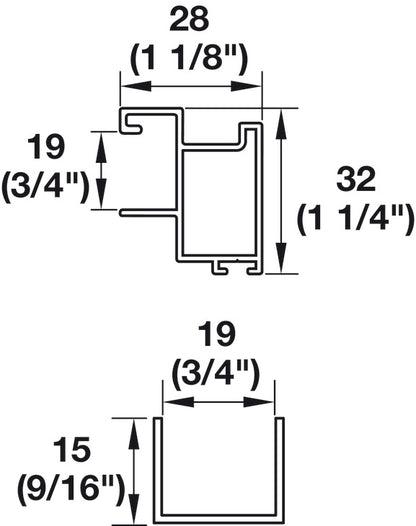 Hafele Aluminum S 80 Sliding Door Kit, for a 3/4" Door, Bright Finish