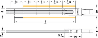 Hafele Loox5 3104 COB Gold LED Strip Light, 8mm Monochrome, Medium Intensity, 24V