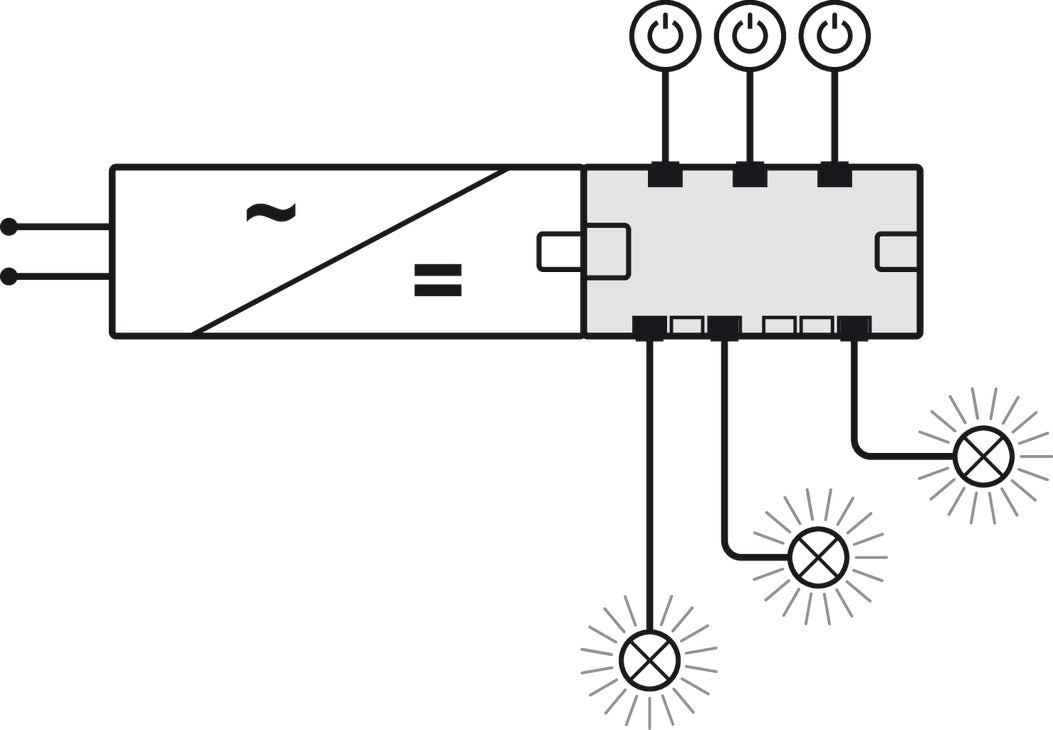 Hafele Loox5 24V 6-Way Distributor with Switching Function (up to 3 Switches)