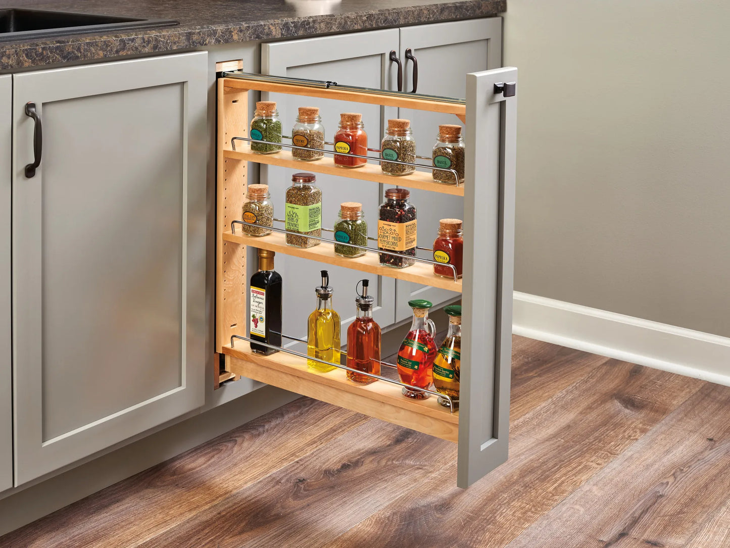 Rev-A-Shelf 438 Wood Filler Base Pull-Out for Use Between Base Cabinets, with Blumotion Soft-Close