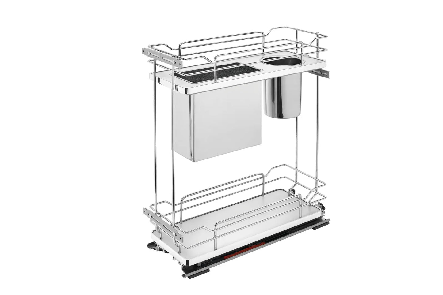 Rev-A-Shelf 5322KB Contemporary Cabinet Base Pull-Out Chrome Wire 2-Tier, Knife Block and Utensil Bin, with Blumotion Soft-Close Slides for 12" Full Access Base