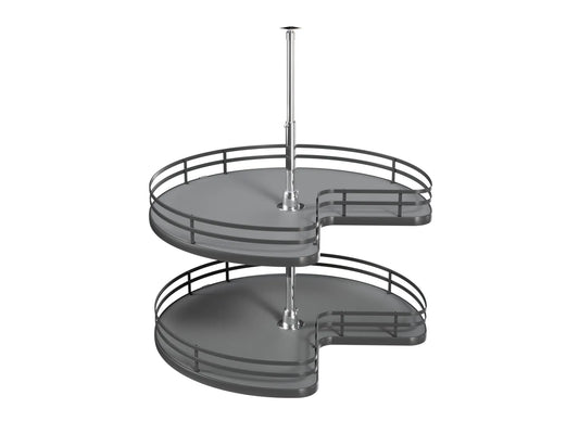 Rev-A-Shelf 53472 Solid Bottom 32" 2-Shelf Kidney-Shaped Lazy Susan with Telescoping Post for Corner Base Cabinet