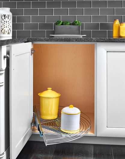 Rev-A-Shelf 5881 Series Chrome Wire Half-Moon Lazy Susan w/ Pivot and Slide