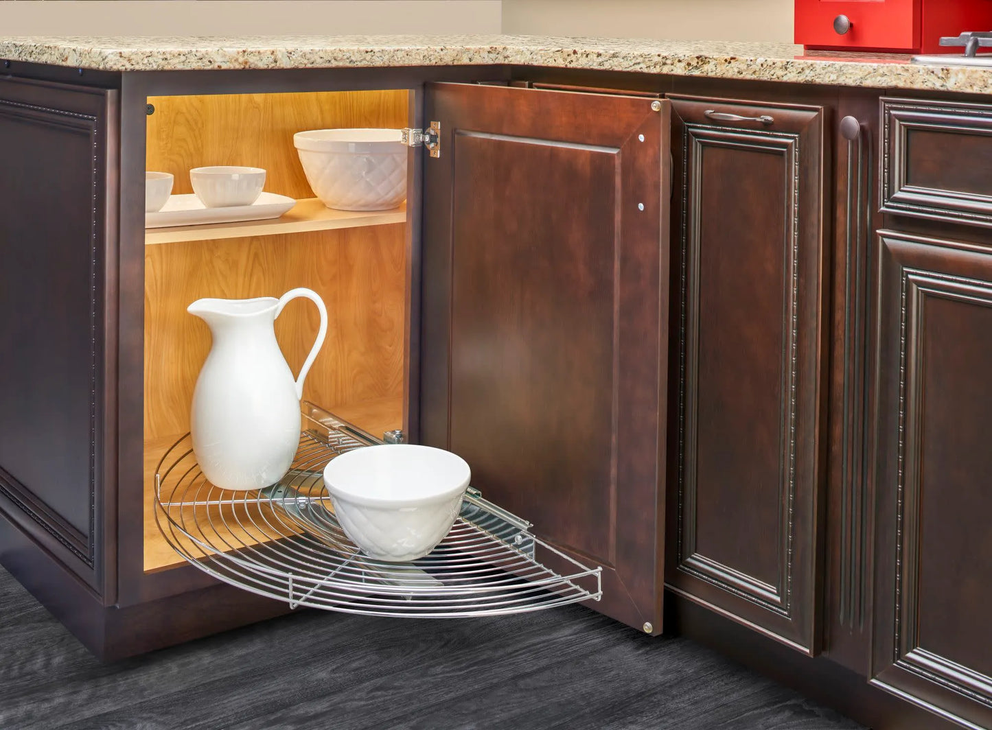 Rev-A-Shelf 5881 Series Chrome Wire Half-Moon Lazy Susan w/ Pivot and Slide