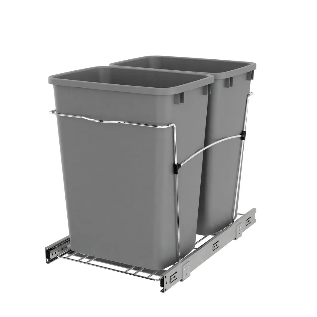 Rev-A-Shelf Wire Bottom Mount Waste Bin Pull Out, Double 35 Quart Silver