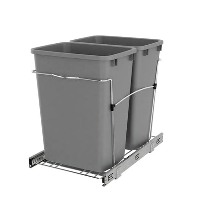 Rev-A-Shelf Wire Bottom Mount Waste Bin Pull Out, Double 35 Quart Silver