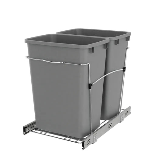 Rev-A-Shelf Wire Bottom Mount Waste Bin Pull Out, Double 35 Quart Silver