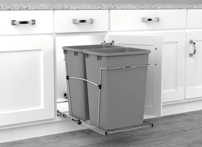 Rev-A-Shelf Wire Bottom Mount Waste Bin Pull Out, Double 35 Quart Silver
