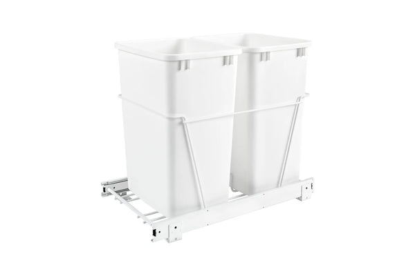 Rev-A-Shelf Wire Bottom Mount Waste Bin Pull Out, Double 35 Quart White