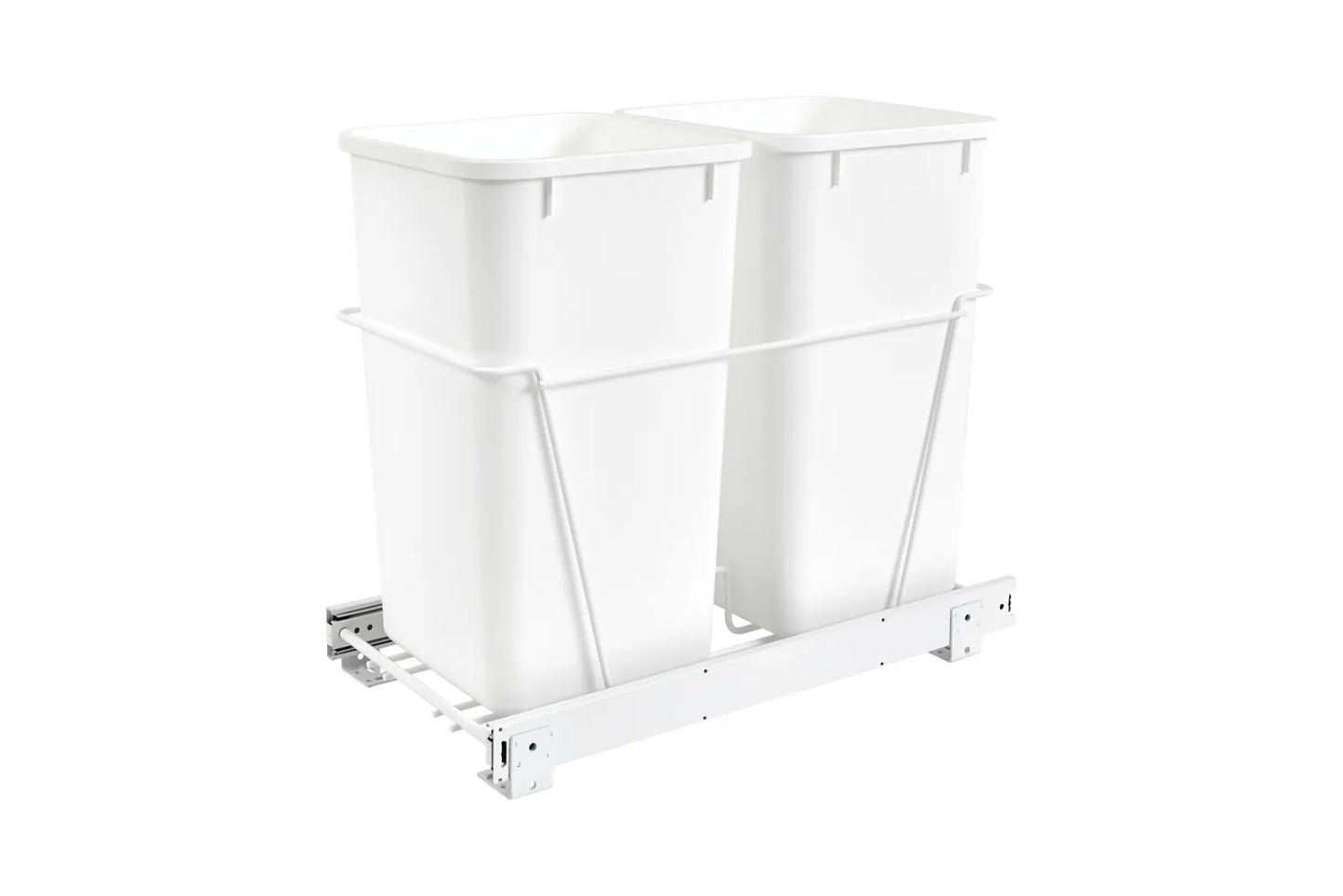 REV-A-SHELF WIRE BOTTOM MOUNT 15" 27 QT WHITE DOUBLE WASTE BIN PULL OUT