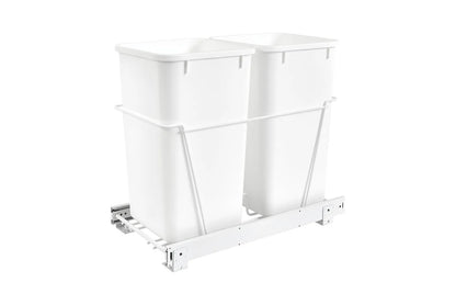 REV-A-SHELF WIRE BOTTOM MOUNT 15" 27 QT WHITE DOUBLE WASTE BIN PULL OUT