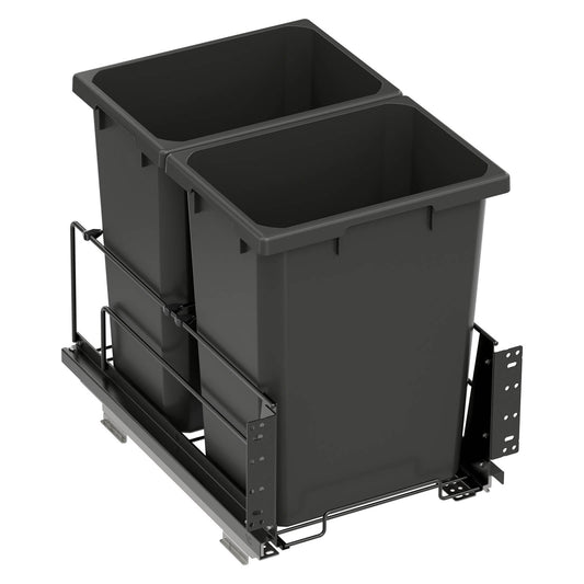 Vauth Sagel ENVI® Saphir 35 Quart Under Drawer Bottom Mount Waste Bin Pull Out with Soft Close, Double Bin (for Min. 15" Face Frame/ 16" Frameless Cabinet Opening)