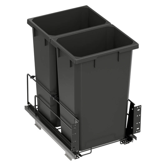 Vauth Sagel ENVI® Saphir 50 Quart Full Height Bottom Mount Waste Bin Pull Out with Soft Close, Double Bin (for Min. 15" Face Frame/ 16" Frameless Cabinet Opening)