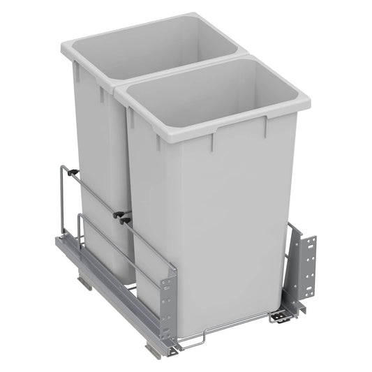 Vauth Sagel ENVI® Saphir FLATPACKED 50 Quart Full Height Bottom Mount Waste Bin Pull Out with Soft Close, Double Bin (for Min. 15" Face Frame/ 16" Frameless Cabinet Opening)