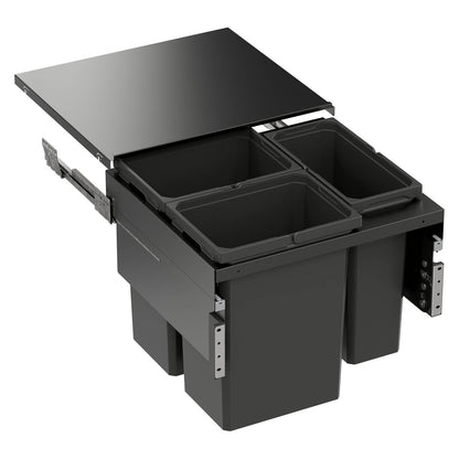 Vauth Sagel ENVI® Space XX 31 Quart Under Drawer Top Mount Waste Bin Pull Out with Soft Close, Triple Bin (for 22-1/2" Frameless Cabinet Opening, 24" Cabinet Width)
