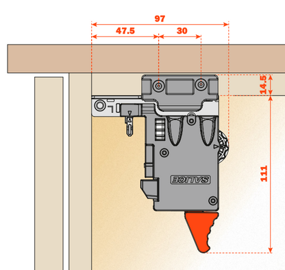 Salice Progressa+ Undermount Release Lever, 2D with Flange Mount