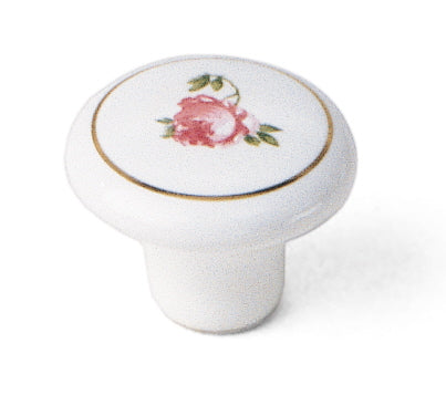 02042 White with Flowers Knob, Porcelain Collection - Laurey