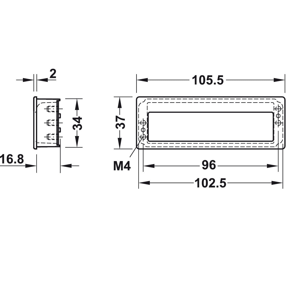 Hafele Cambio Recess Pull, Depth 16.8 mm