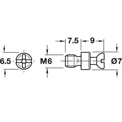 Hafele Connecting Bolt, Rafix S20, M6