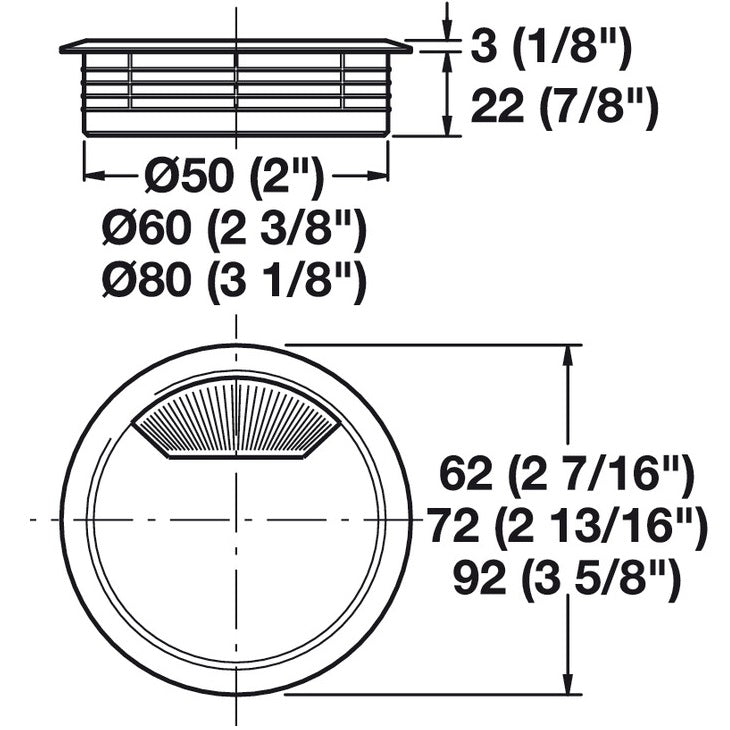 Hafele Round Two-Piece Cable Grommet with Spring Closure