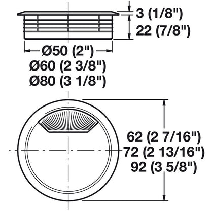 Hafele Round Two-Piece Cable Grommet with Spring Closure