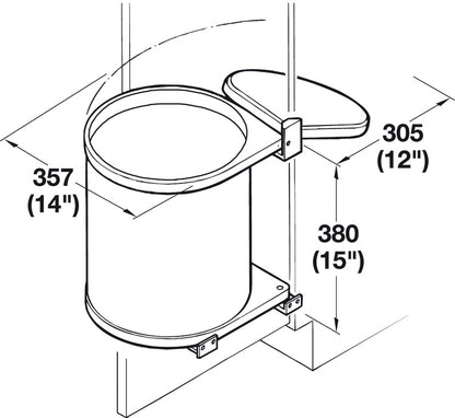 Hafele Round Swing Out Door Mount Waste Bin Pull Out, 16 Quart
