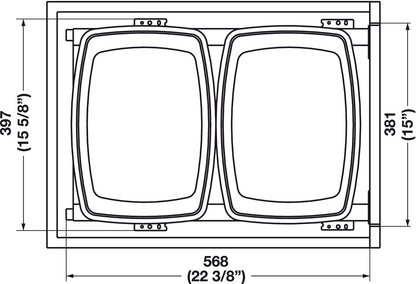 Hafele Bottom Mount Kesseböhmer Double Waste Bin Pull Out, Soft Close