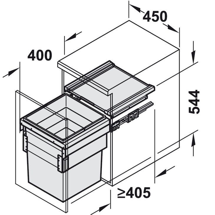 Hailo Cargo Synchro Built-In Bottom Mount Single Waste Bin Pull Out with Soft Close