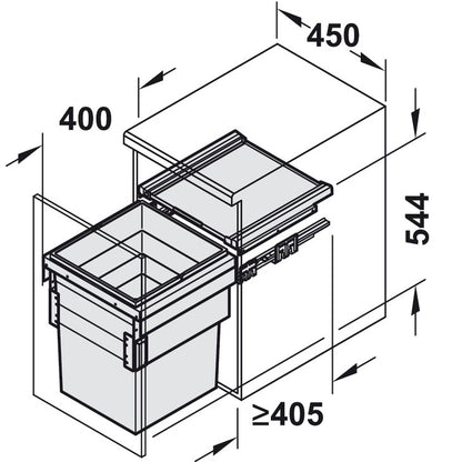Hailo Cargo Synchro Built-In Bottom Mount Single Waste Bin Pull Out with Soft Close