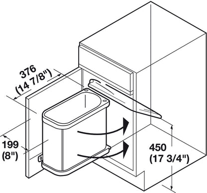 Hafele Slim Rectangular Swing Out Door Mount Waste Bin Pull Out, 19 Quart
