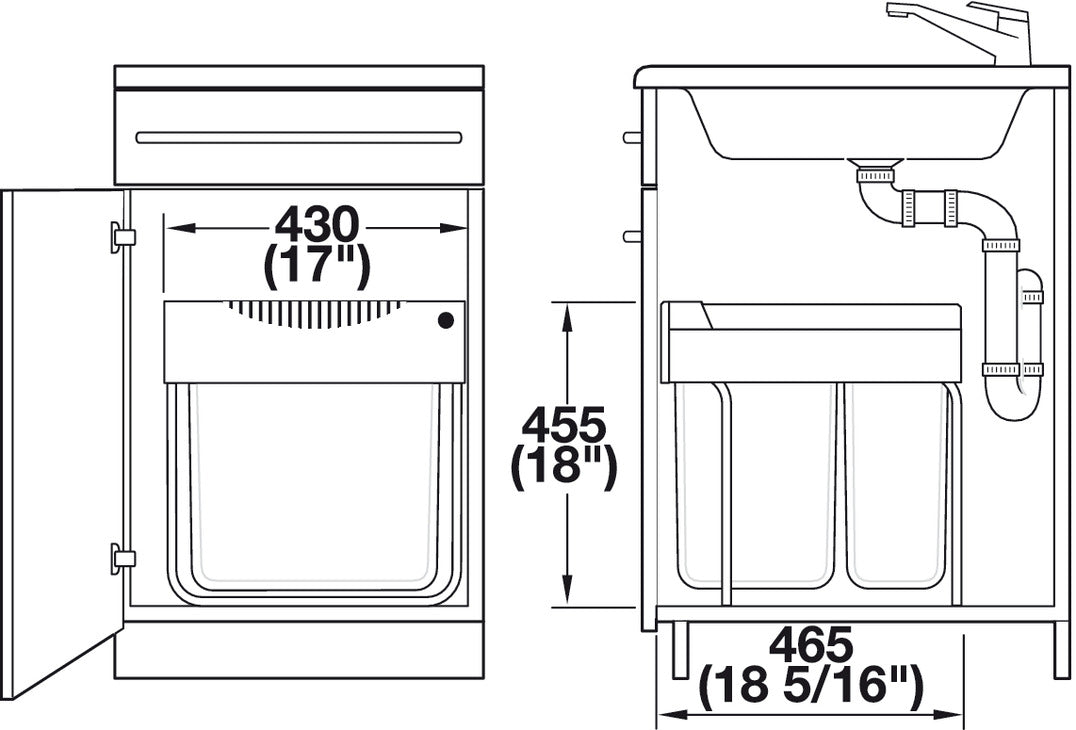 Hailo Top Mount Double Waste Bin Pull Out, Euro Cargo 50