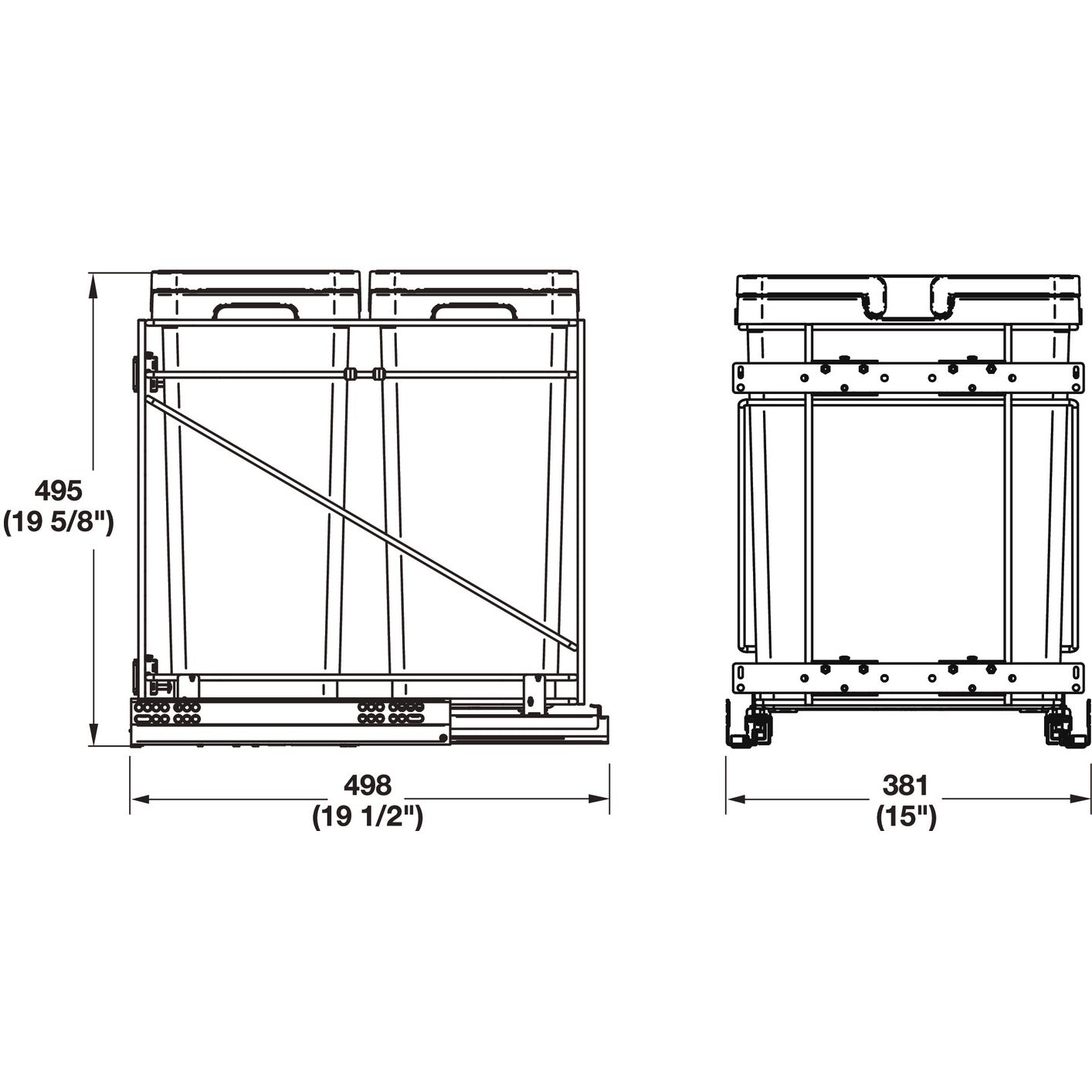 Salice Bottom/Side Mount Double Waste Bin Pull Out, QPAM Series