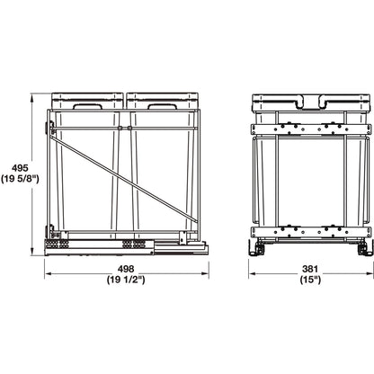 Salice Bottom/Side Mount Double Waste Bin Pull Out, QPAM Series