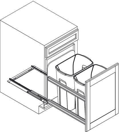 KV Bottom Mount Double Waste Bin Pull Out, Soft Close Undermount