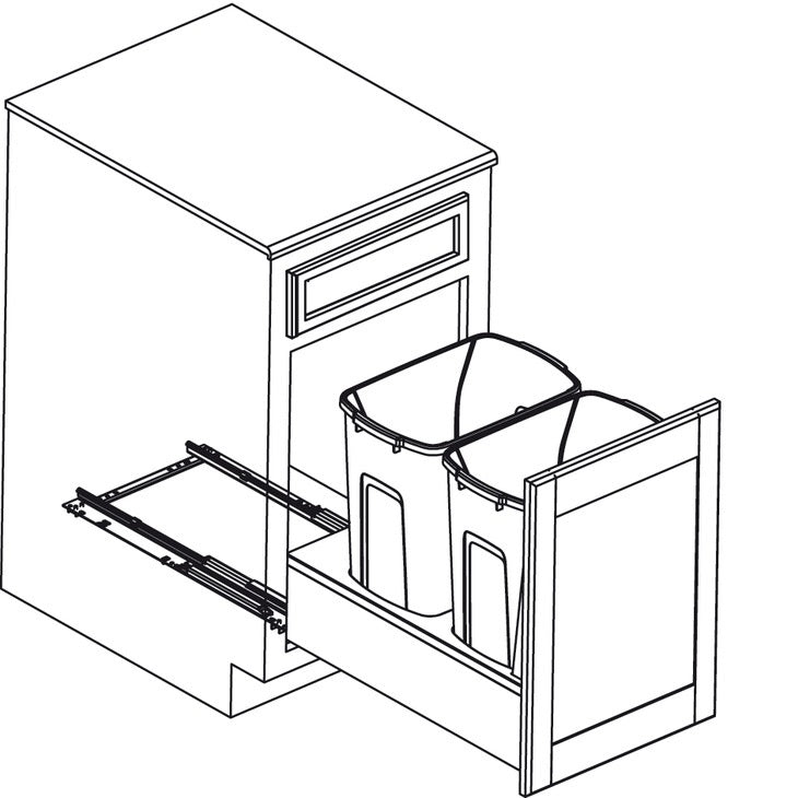 KV Bottom Mount Soft Close Double Waste Bin Pull Out Birch Frame, White Bin