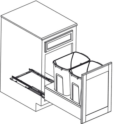 KV Bottom Mount Soft Close Double Waste Bin Pull Out Birch Frame, White Bin